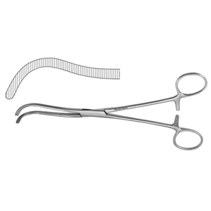 MH29-308 MAYO (GUYON) Vessel Clamp, 9-1/4&quot;(23.5cm), double curved jaws, serrated